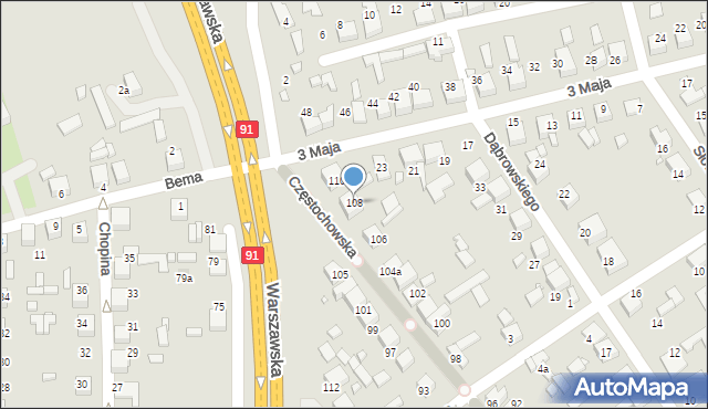 Siewierz, Częstochowska, 108, mapa Siewierz