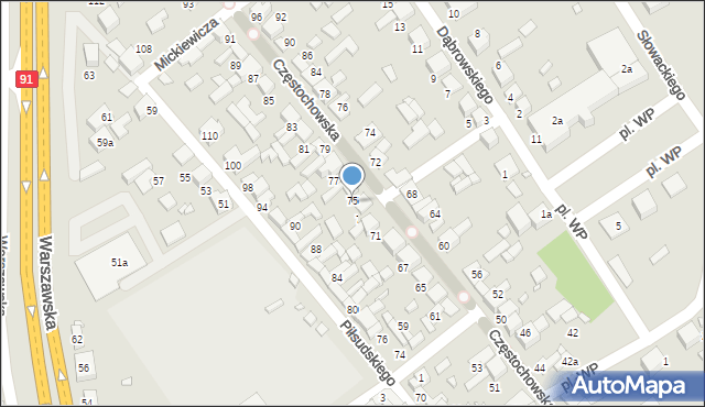 Siewierz, Częstochowska, 75, mapa Siewierz