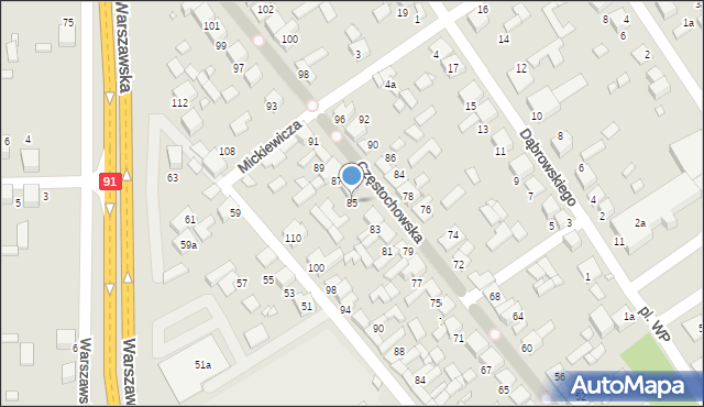 Siewierz, Częstochowska, 85, mapa Siewierz