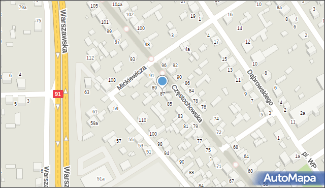 Siewierz, Częstochowska, 87, mapa Siewierz