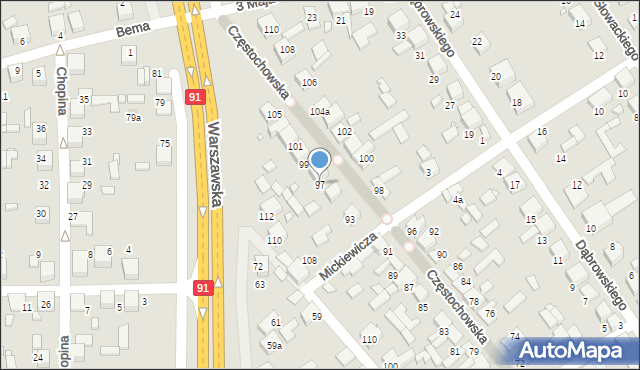 Siewierz, Częstochowska, 97, mapa Siewierz