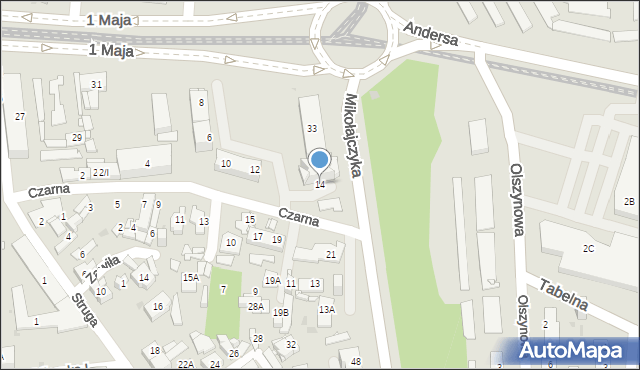 Sosnowiec, Czarna, 14, mapa Sosnowca