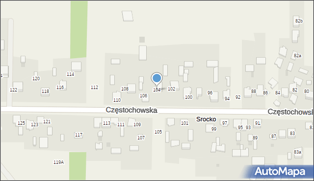 Srocko, Częstochowska, 104, mapa Srocko