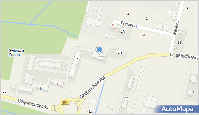 Świercze, Częstochowska, 17, mapa Świercze