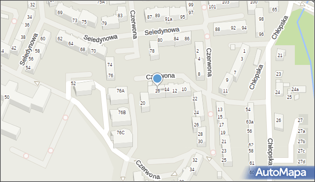 Szczecin, Czerwona, 16, mapa Szczecina