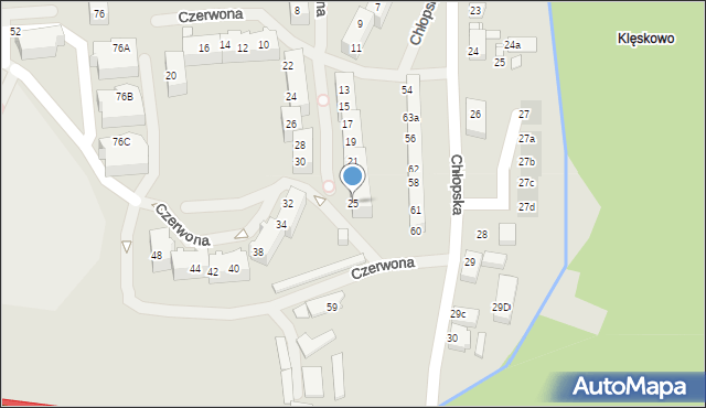 Szczecin, Czerwona, 25, mapa Szczecina