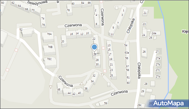 Szczecin, Czerwona, 26, mapa Szczecina