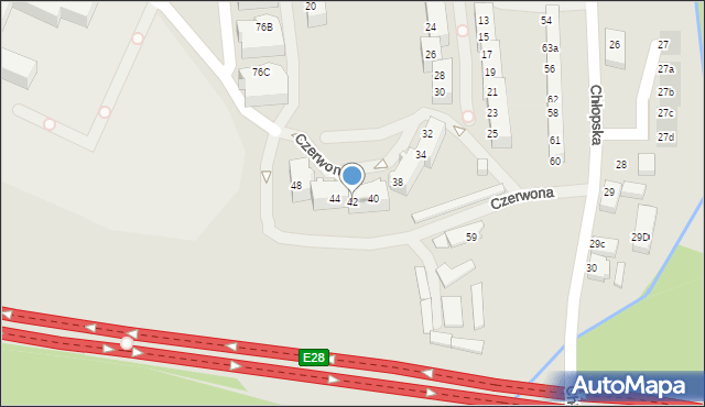 Szczecin, Czerwona, 42, mapa Szczecina