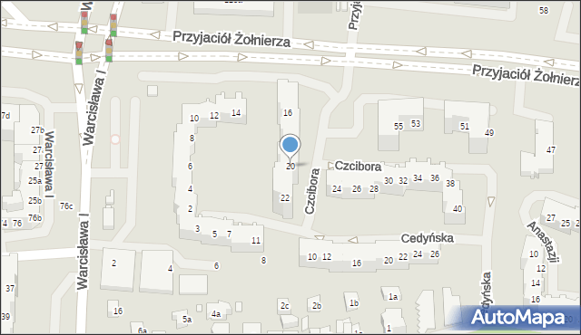 Szczecin, Czcibora, 20, mapa Szczecina