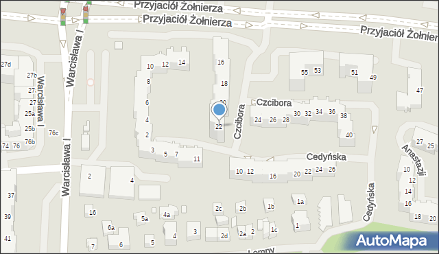 Szczecin, Czcibora, 22, mapa Szczecina