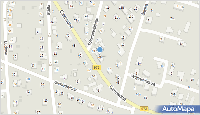 Tarnów, Czerwona, 69, mapa Tarnów