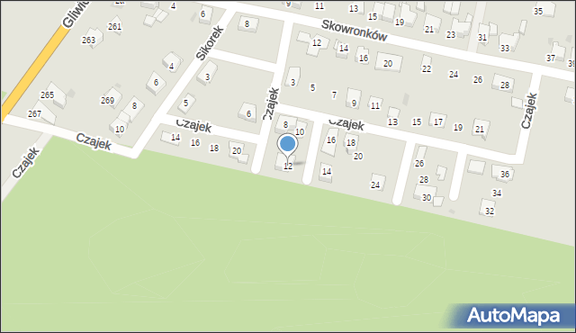 Tarnowskie Góry, Czajek, 12, mapa Tarnowskie Góry