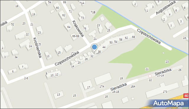 Toruń, Częstochowska, 34, mapa Torunia