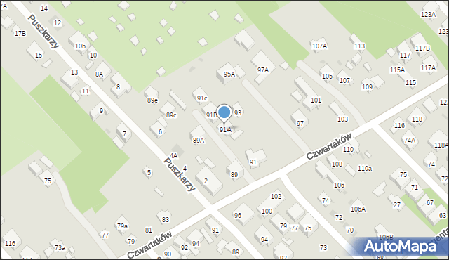 Warszawa, Czwartaków, 91A, mapa Warszawy