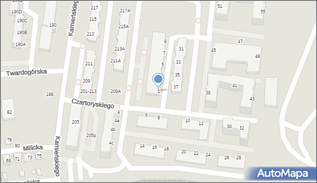 Wrocław, Czartoryskiego Adama Jerzego, 1, mapa Wrocławia
