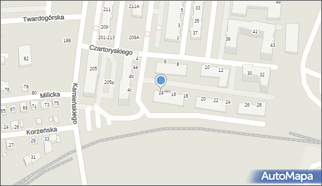 Wrocław, Czartoryskiego Adama Jerzego, 14, mapa Wrocławia