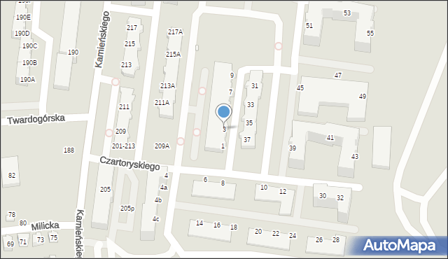 Wrocław, Czartoryskiego Adama Jerzego, 3, mapa Wrocławia