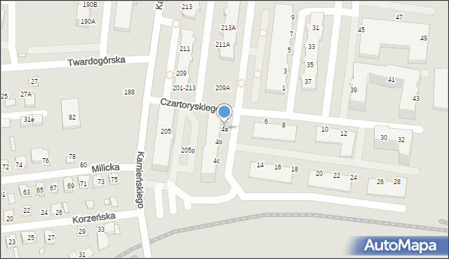 Wrocław, Czartoryskiego Adama Jerzego, 4a, mapa Wrocławia