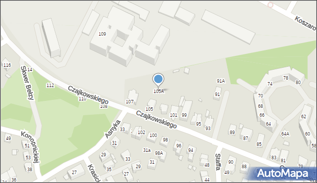 Wrocław, Czajkowskiego Piotra, 105A, mapa Wrocławia