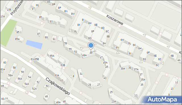 Wrocław, Czajkowskiego Piotra, 49, mapa Wrocławia