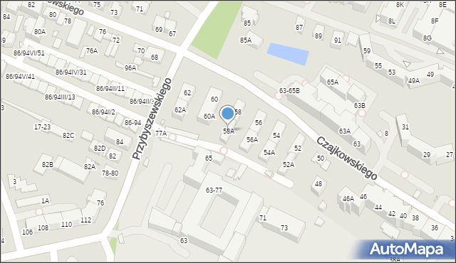 Wrocław, Czajkowskiego Piotra, 58A, mapa Wrocławia