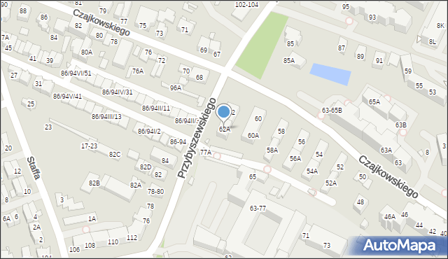 Wrocław, Czajkowskiego Piotra, 62A, mapa Wrocławia