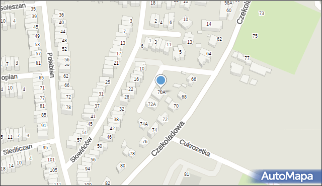 Wrocław, Czekoladowa, 70A, mapa Wrocławia