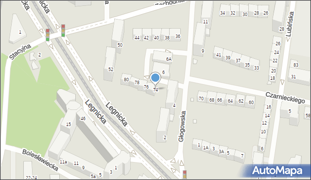 Wrocław, Czarnieckiego Stefana, hetm., 74, mapa Wrocławia