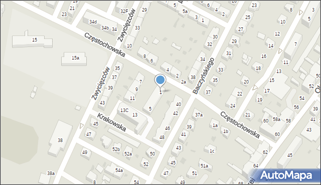 Żary, Częstochowska, 1, mapa Żary