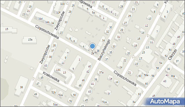 Żary, Częstochowska, 2a, mapa Żary