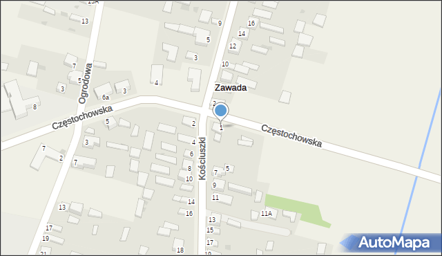 Zawada, Częstochowska, 1, mapa Zawada