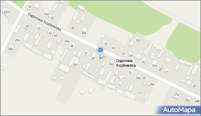 Dąbrowa Kozłowska, Dąbrowa Kozłowska, 36A, mapa Dąbrowa Kozłowska