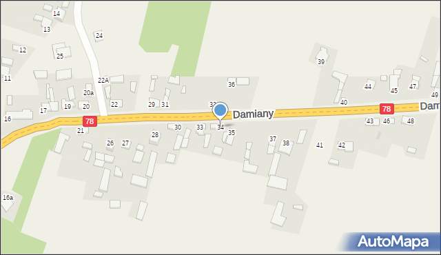 Damiany, Damiany, 34, mapa Damiany