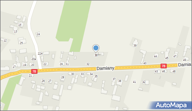 Damiany, Damiany, 36, mapa Damiany