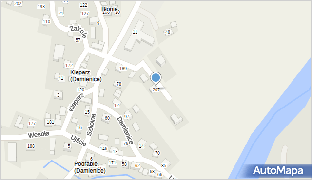Damienice, Damienice, 207, mapa Damienice