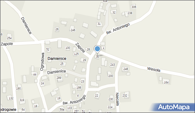 Damienice, Damienice, 30, mapa Damienice