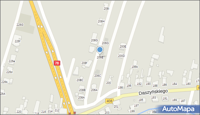 Gliwice, Daszyńskiego Ignacego, 206E, mapa Gliwic