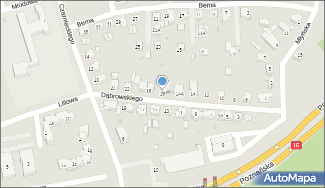 Gniezno, Dąbrowskiego Jarosława, gen., 16, mapa Gniezna