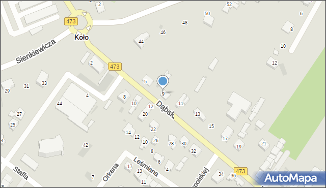 Koło, Dąbska, 9, mapa Koło
