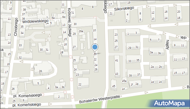 Leszno, Dąbrowskiego Jarosława, gen., 20, mapa Leszno