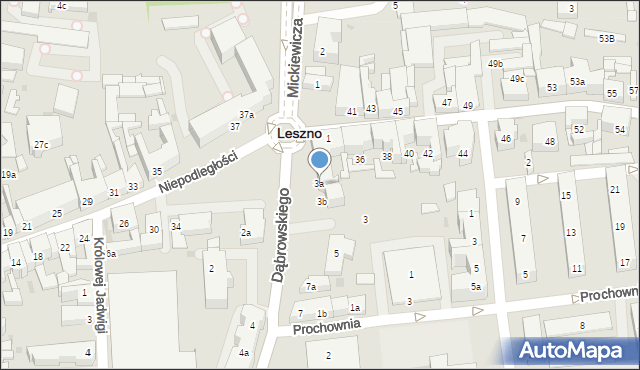 Leszno, Dąbrowskiego Jarosława, gen., 3a, mapa Leszno
