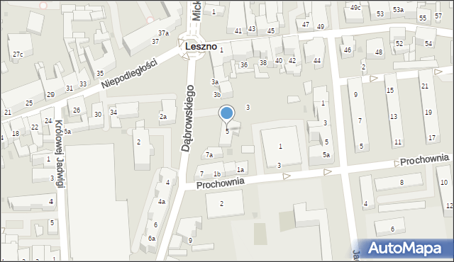 Leszno, Dąbrowskiego Jarosława, gen., 5, mapa Leszno