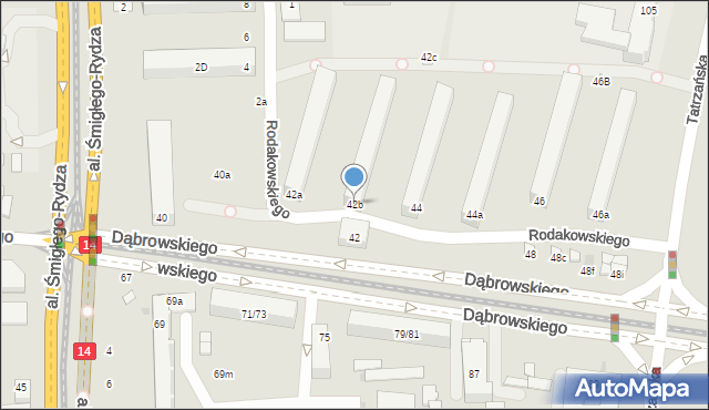 Łódź, Dąbrowskiego Jarosława, gen., 42b, mapa Łodzi