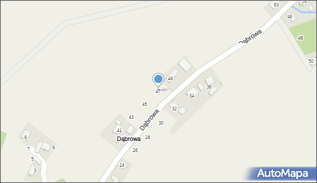 Miejsce Odrzańskie, Dąbrowa, 47, mapa Miejsce Odrzańskie
