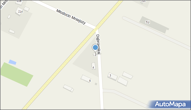 Młodocin Mniejszy, Dąbrowska, 2, mapa Młodocin Mniejszy