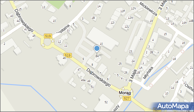 Morąg, Dąbrowskiego Henryka, gen., 8A, mapa Morąg