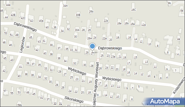 Myślenice, Dąbrowskiego Henryka, gen., 27, mapa Myślenice