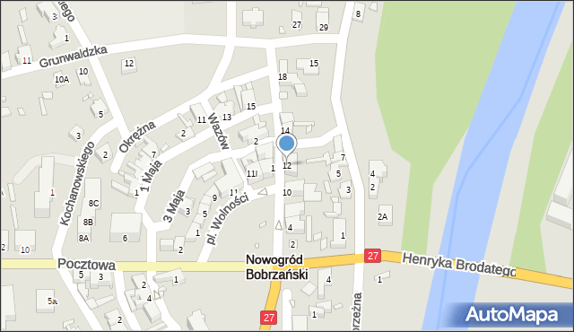 Nowogród Bobrzański, Dąbrowskiego, 12, mapa Nowogród Bobrzański