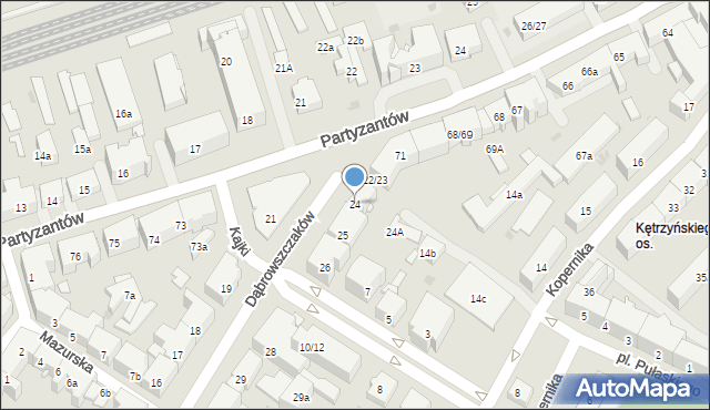 Olsztyn, Dąbrowszczaków, 24, mapa Olsztyna