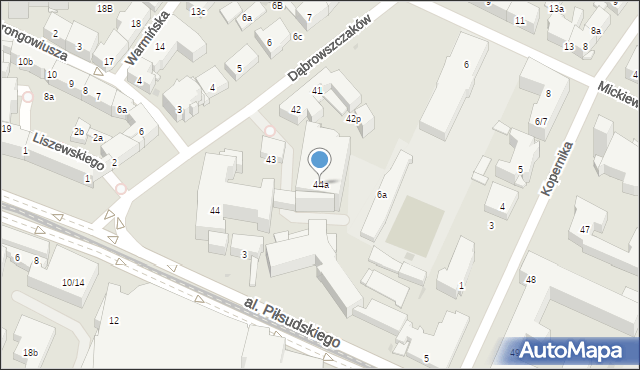 Olsztyn, Dąbrowszczaków, 44a, mapa Olsztyna